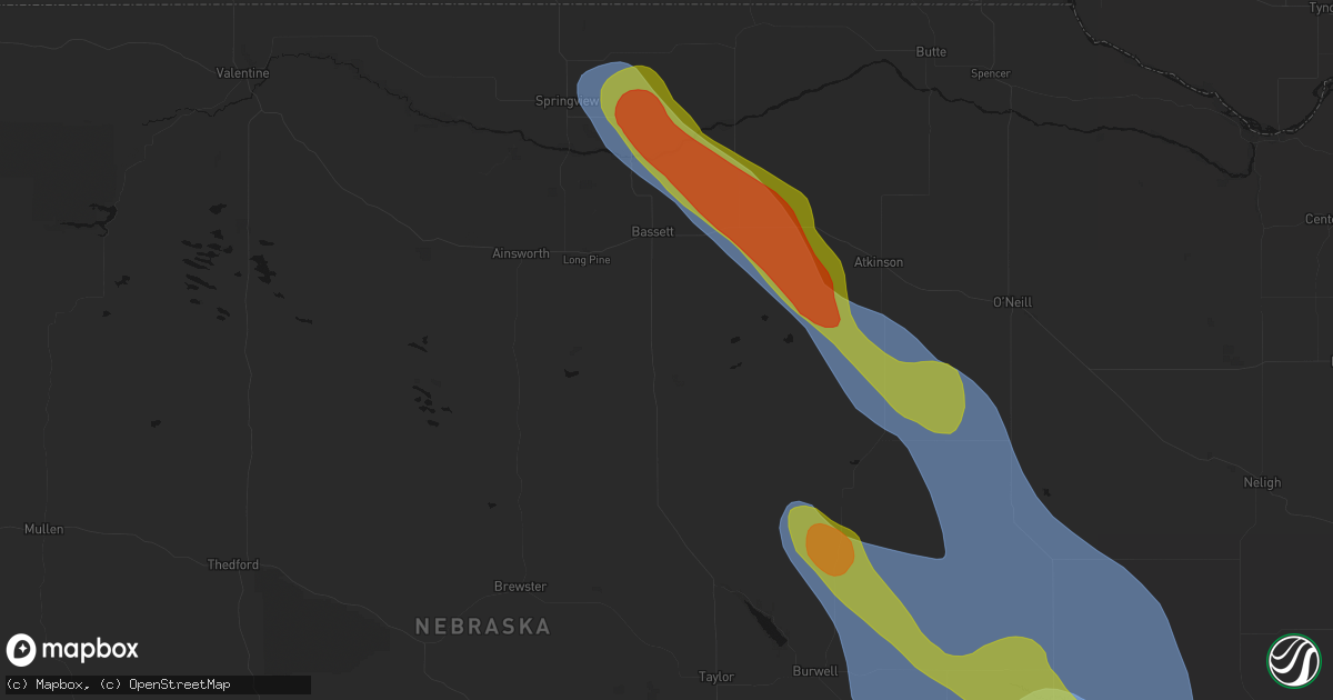 Hail map in Bassett, NE on August 19, 2026