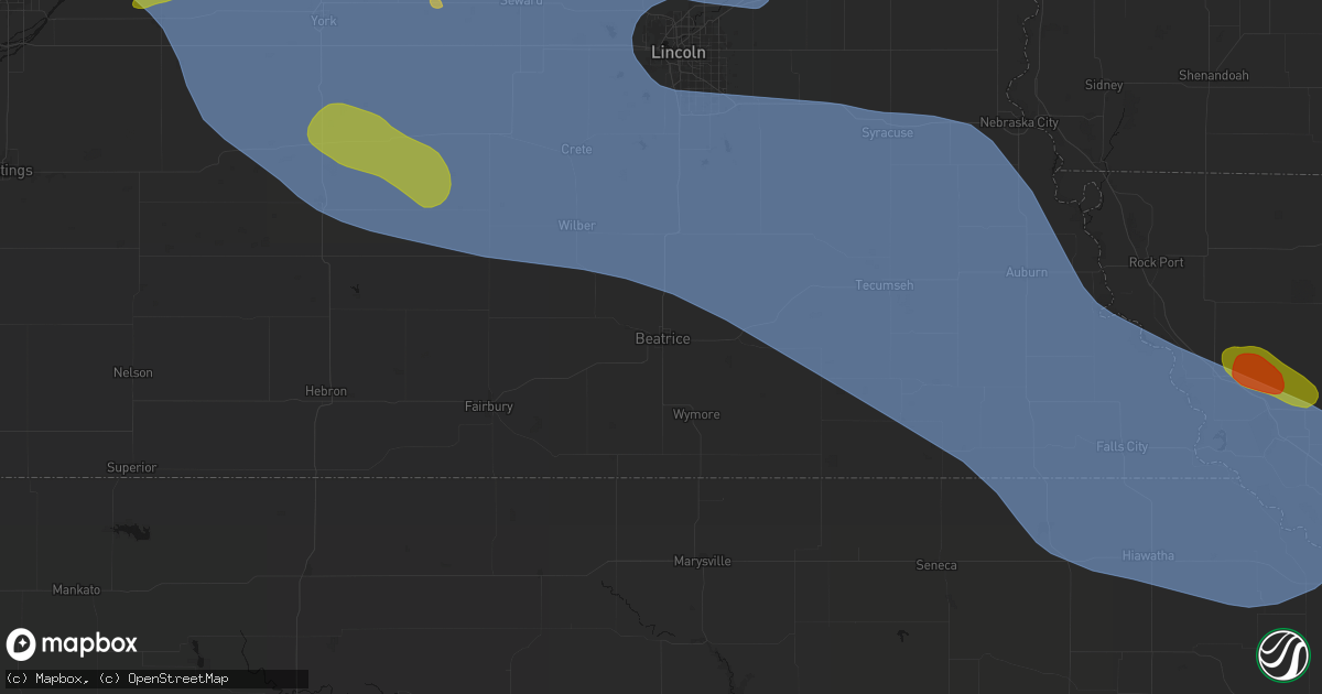 Hail map in Beatrice, NE on August 19, 2026