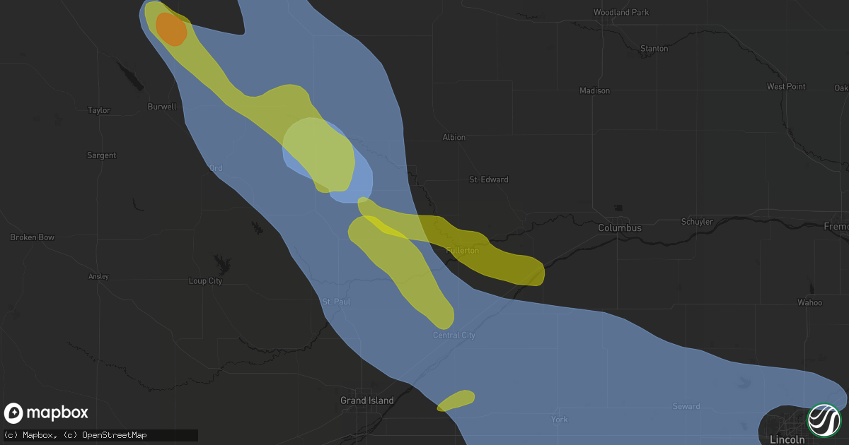 Hail map in Belgrade, NE on August 19, 2026