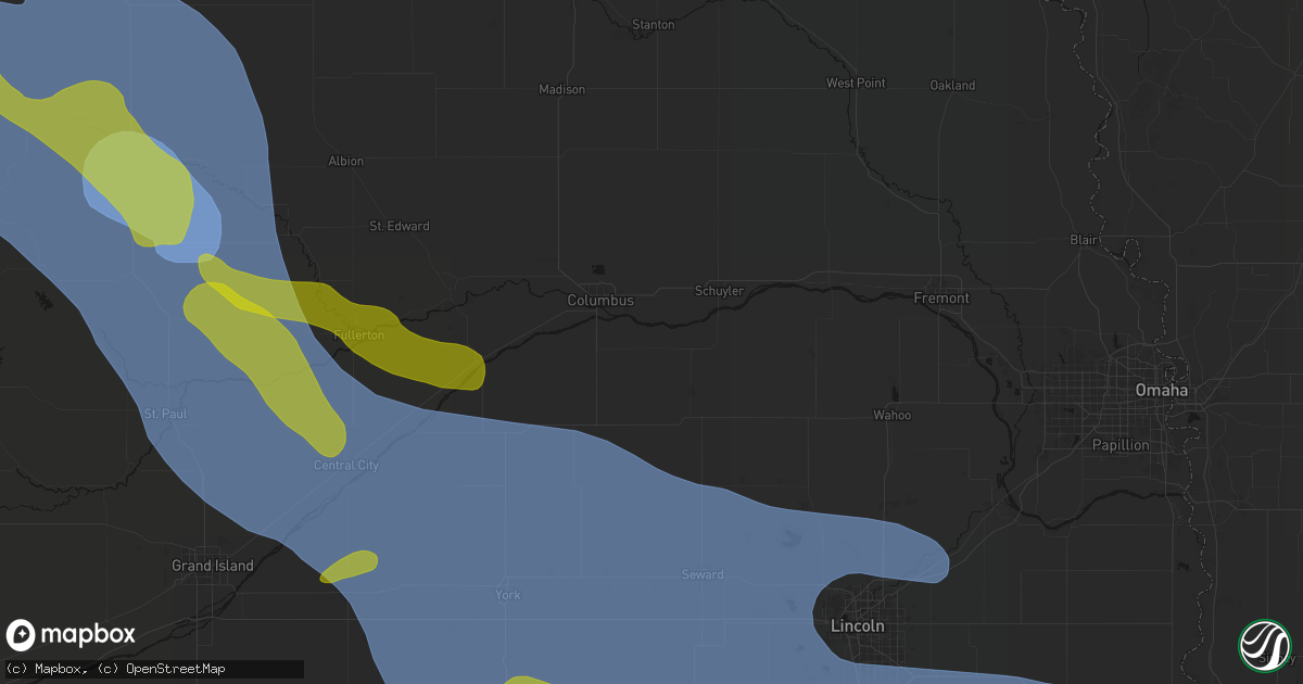 Hail map in Bellwood, NE on August 19, 2026