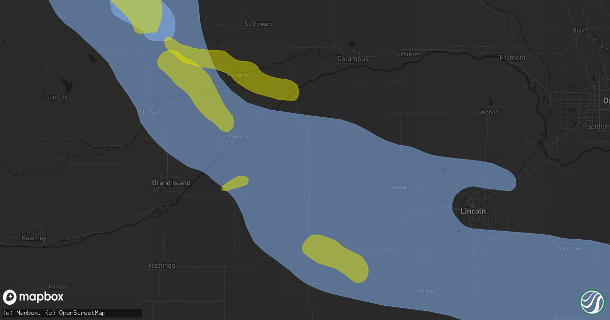 Hail map in Benedict, NE on August 19, 2026