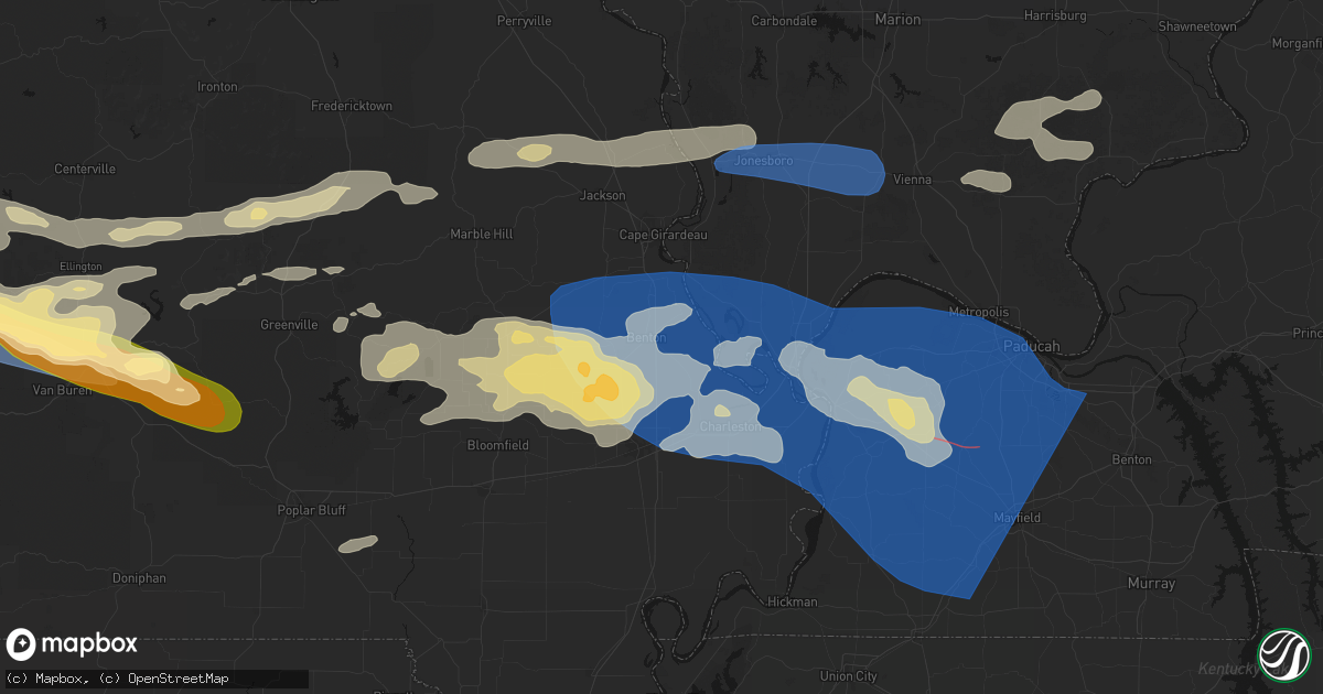 Hail map in Benton, MO on August 19, 2026