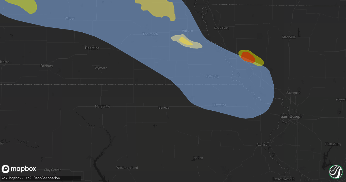 Hail map in Bern, KS on August 19, 2026