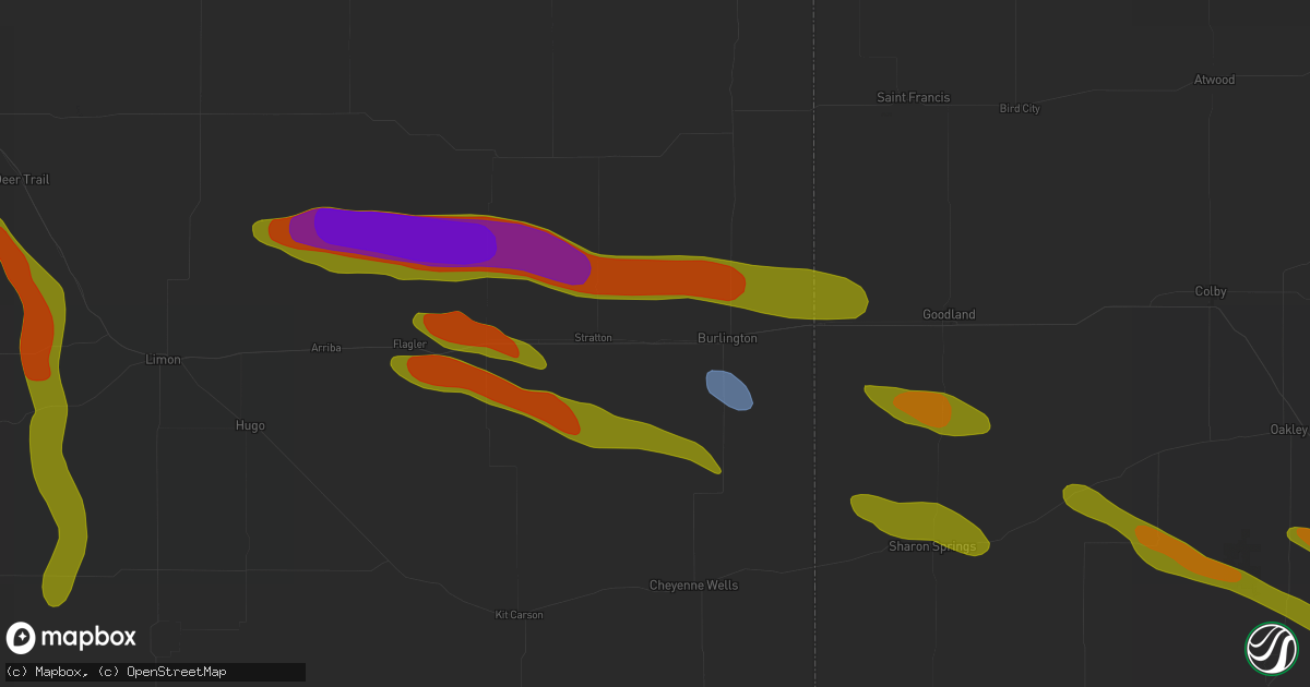 Hail map in Bethune, CO on August 19, 2026