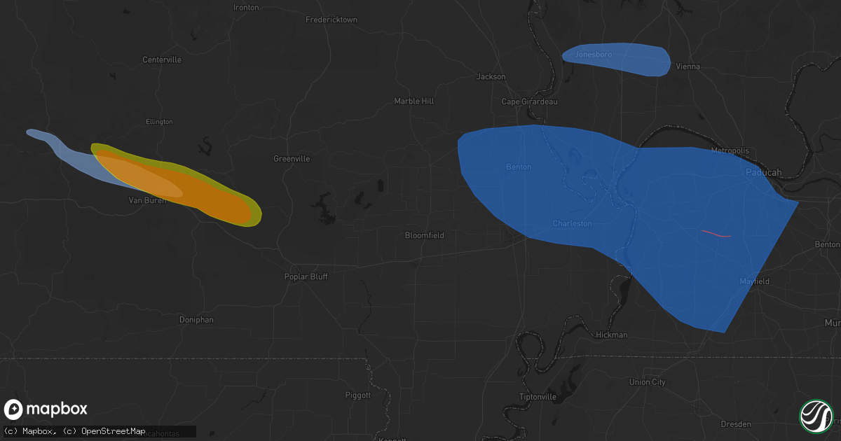 Hail map in Bloomfield, MO on August 19, 2026