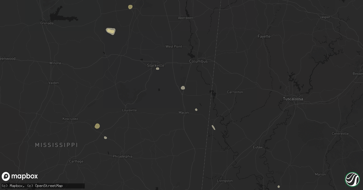 Hail map in Brooksville, MS on August 19, 2026