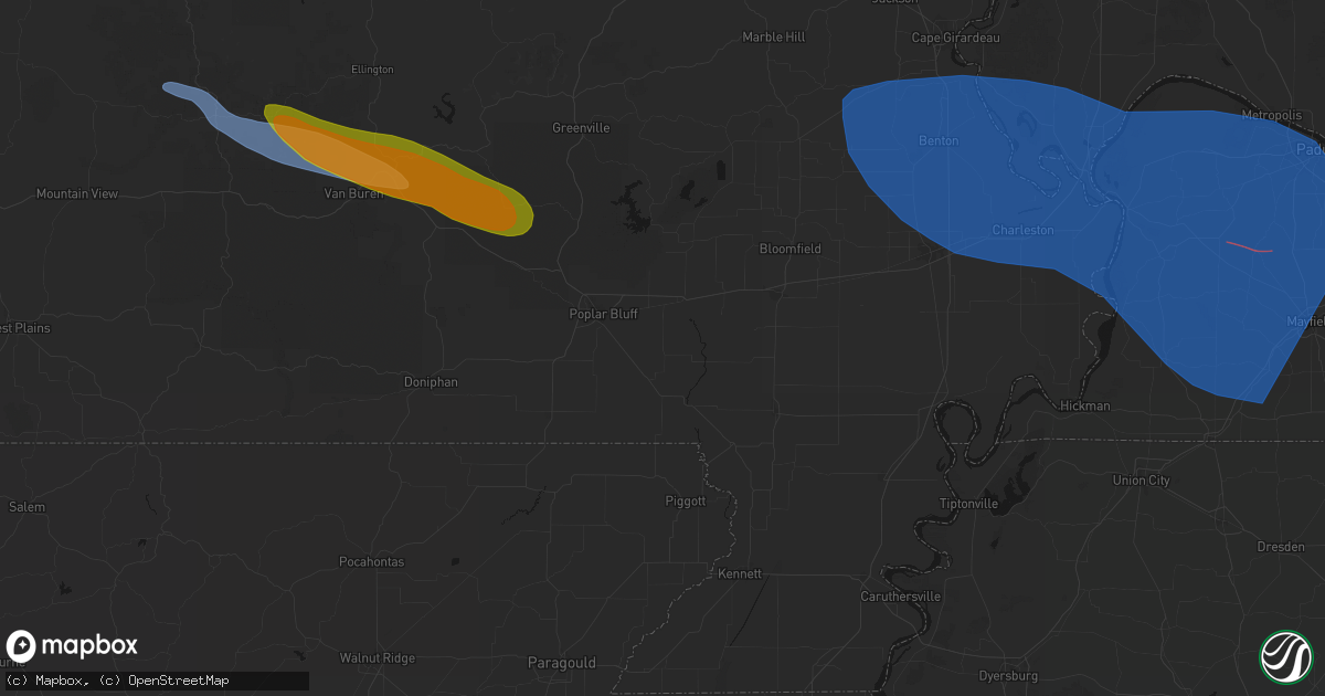 Hail map in Broseley, MO on August 19, 2026