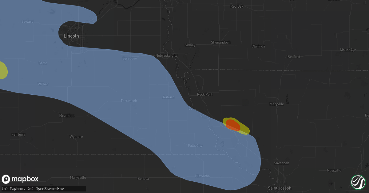 Hail map in Brownville, NE on August 19, 2026