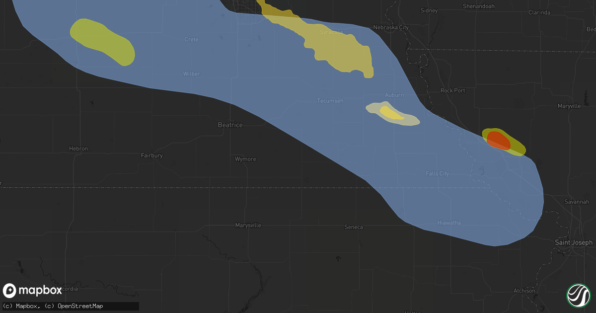 Hail map in Burchard, NE on August 19, 2026