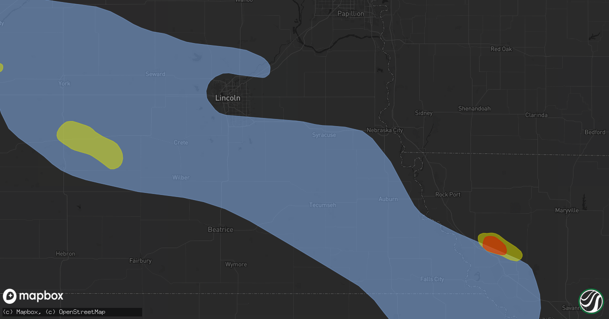 Hail map in Burr, NE on August 19, 2026