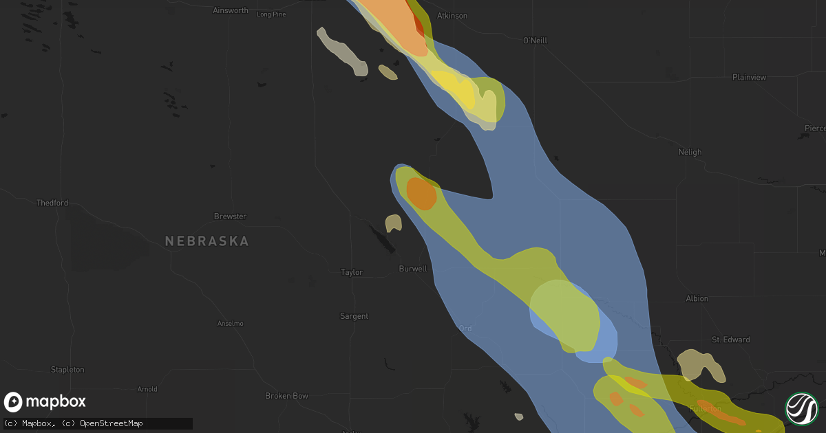 Hail map in Burwell, NE on August 19, 2026