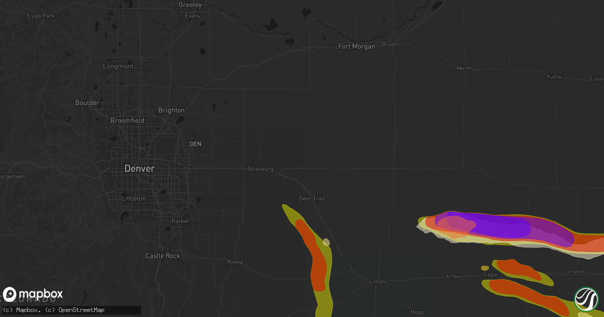 Hail map in Byers, CO on August 19, 2026
