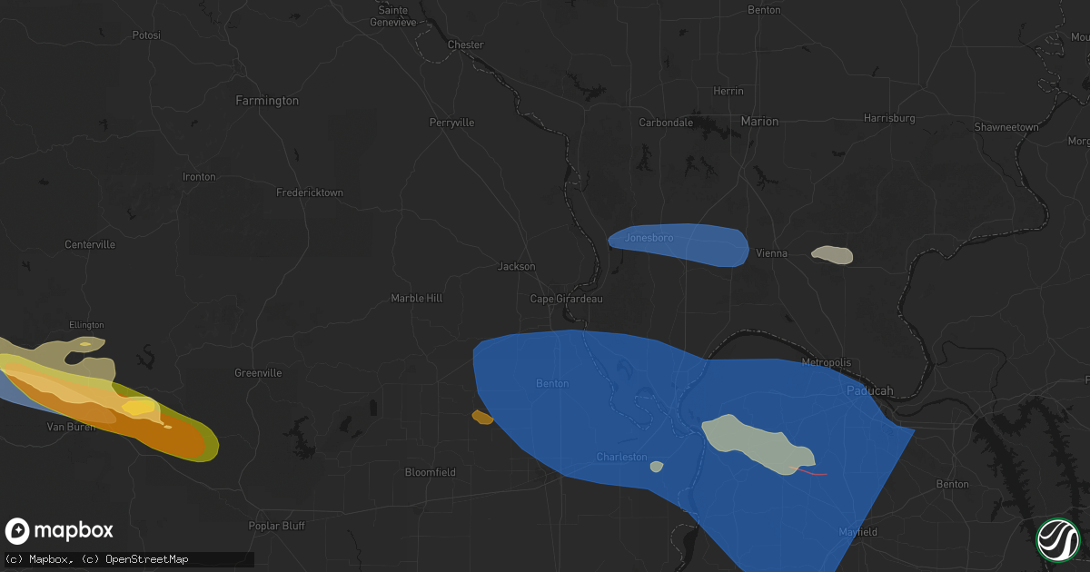 Hail map in Cape Girardeau, MO on August 19, 2026