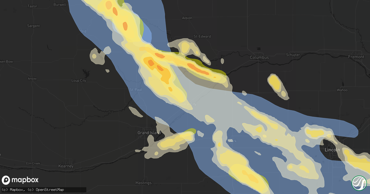 Hail map in Central City, NE on August 19, 2026
