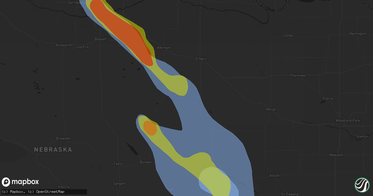 Hail map in Chambers, NE on August 19, 2026