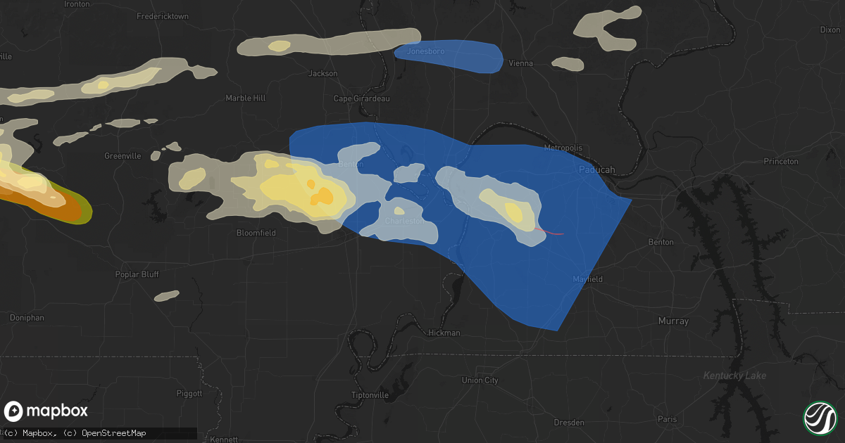 Hail map in Charleston, MO on August 19, 2026