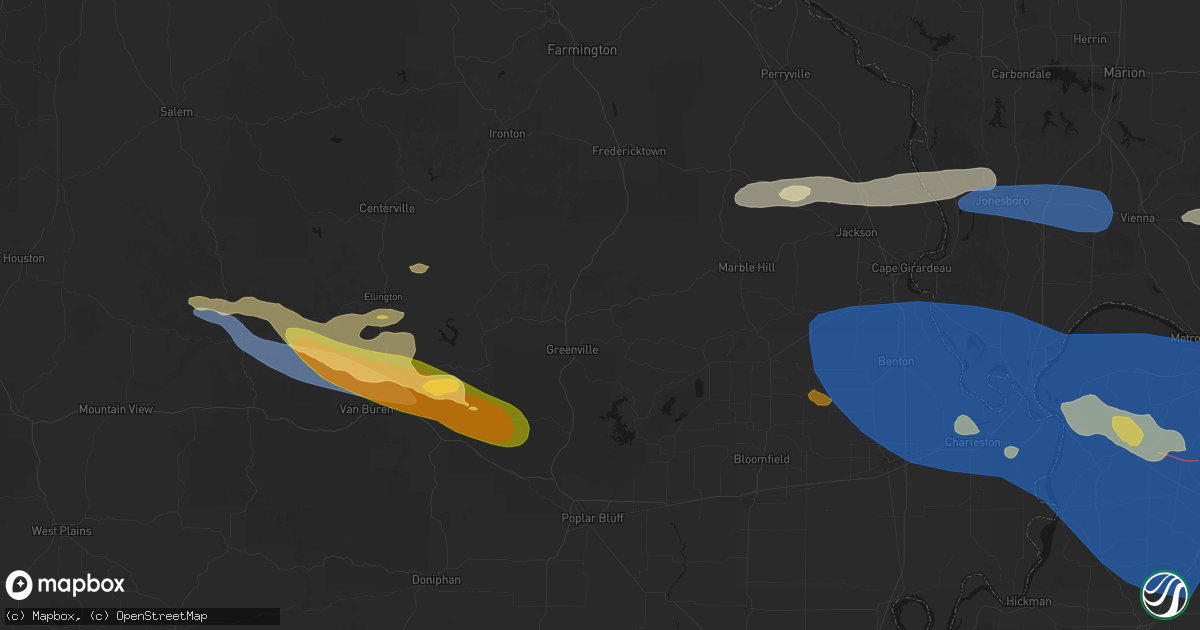 Hail map in Clubb, MO on August 19, 2026