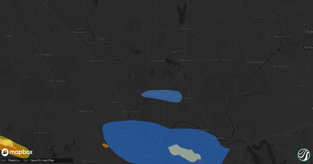 Hail map in Cobden, IL on August 19, 2026