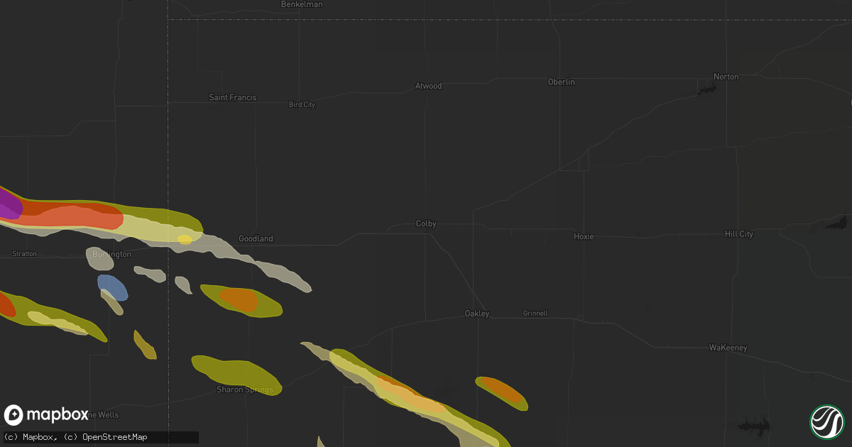 Hail map in Colby, KS on August 19, 2026