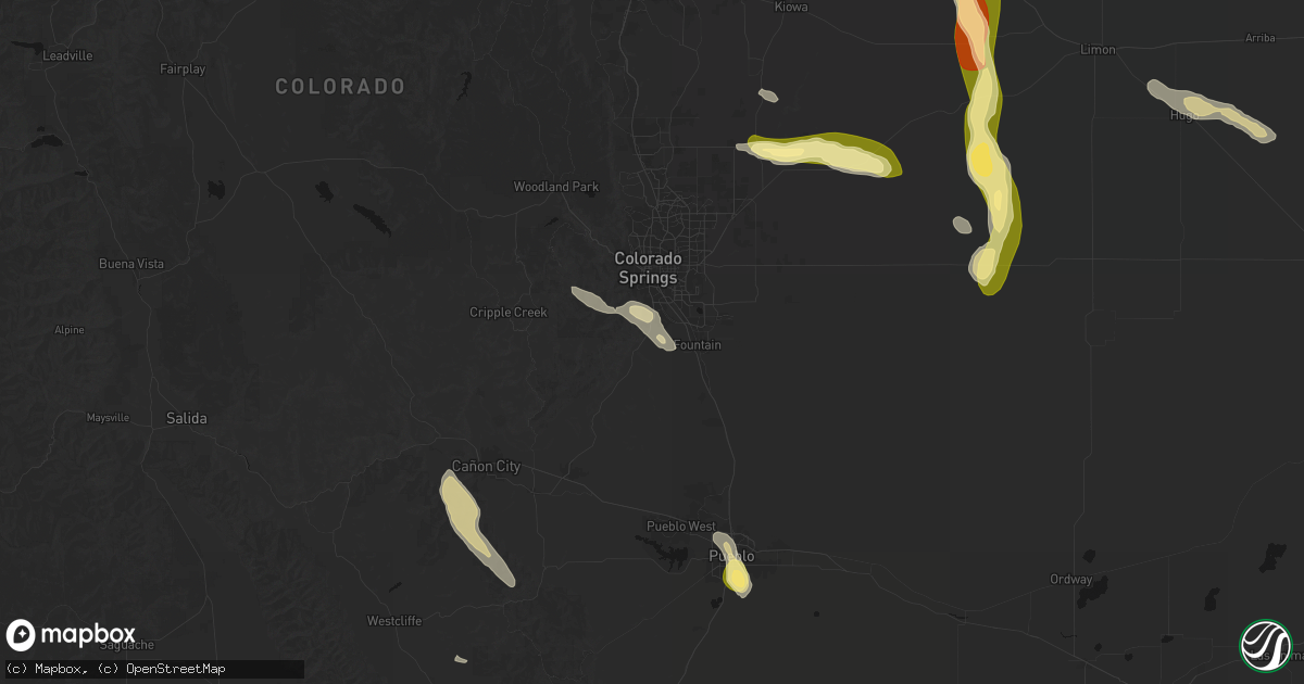 Hail map in Colorado Springs, CO on August 19, 2026