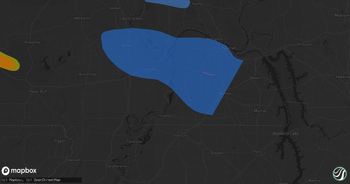 Hail map in Columbus, KY on August 19, 2026