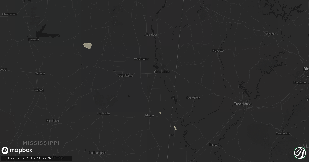 Hail map in Columbus, MS on August 19, 2026