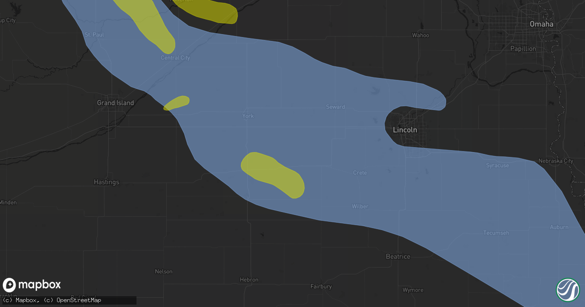 Hail map in Cordova, NE on August 19, 2026