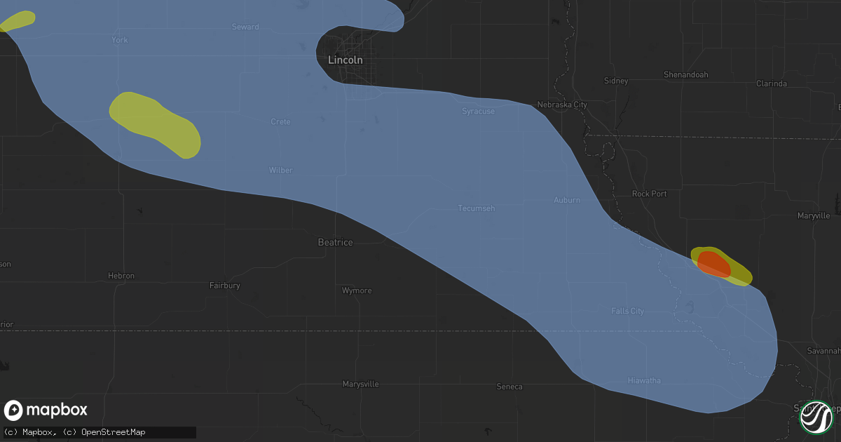Hail map in Crab Orchard, NE on August 19, 2026