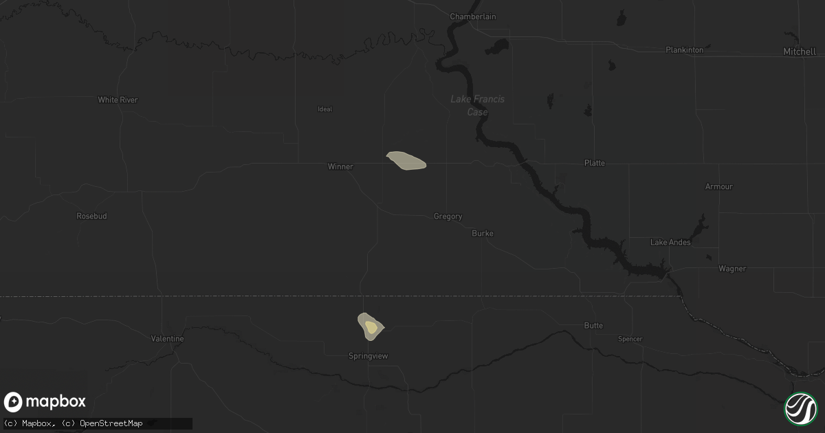 Hail map in Dallas, SD on August 19, 2026