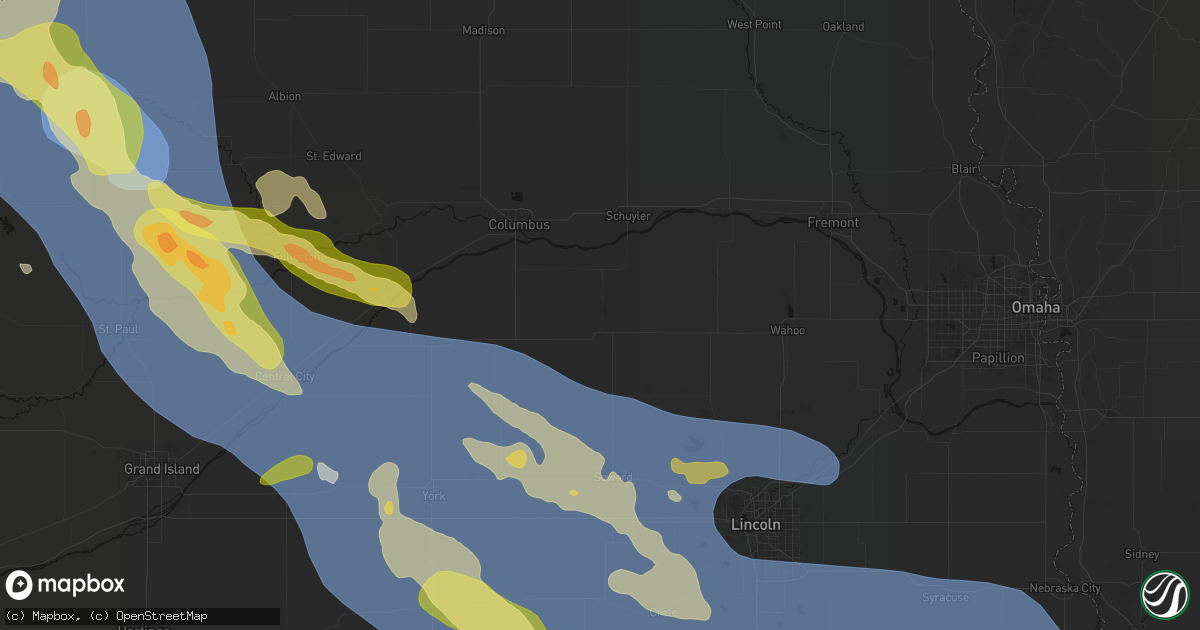 Hail map in David City, NE on August 19, 2026