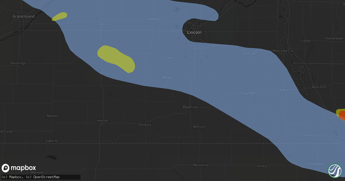 Hail map in De Witt, NE on August 19, 2026