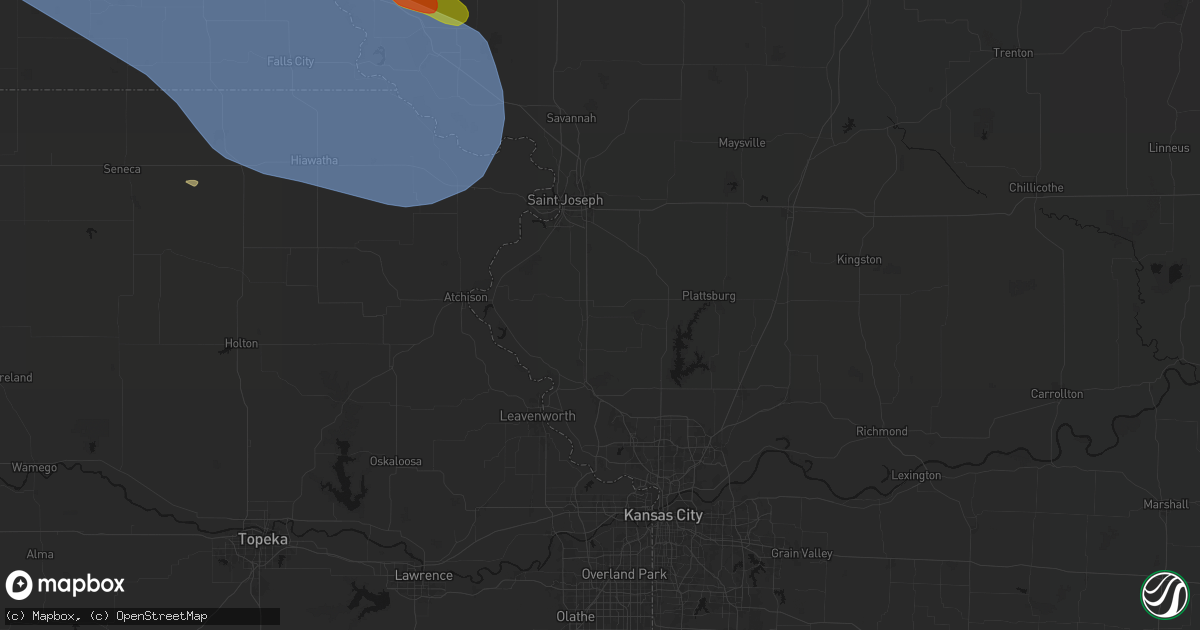 Hail map in Dearborn, MO on August 19, 2026