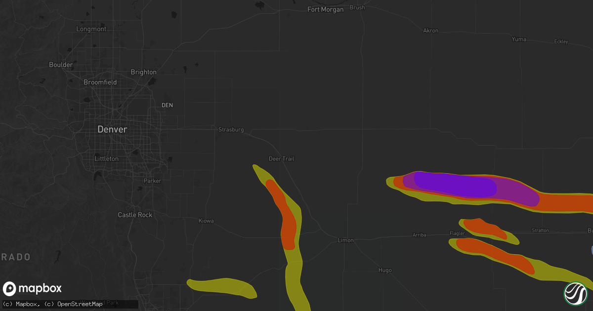 Hail map in Deer Trail, CO on August 19, 2026
