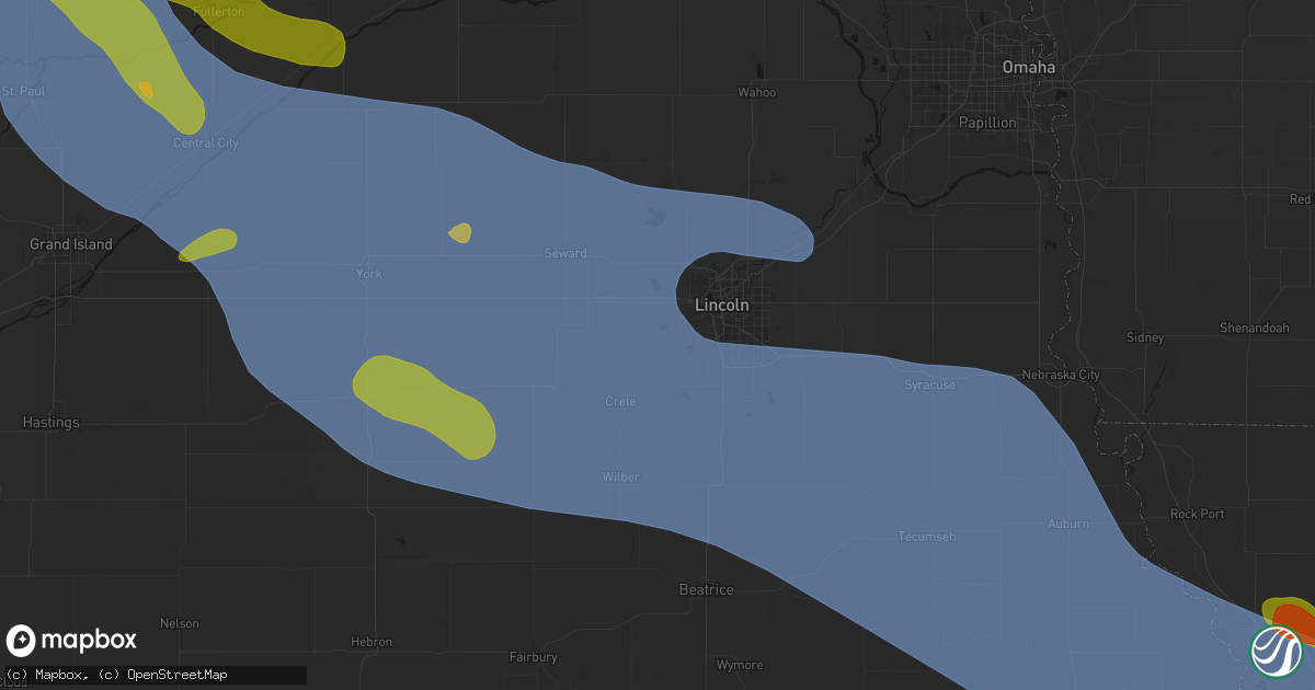 Hail map in Denton, NE on August 19, 2026