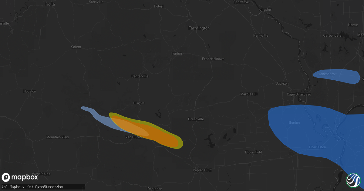 Hail map in Des Arc, MO on August 19, 2026