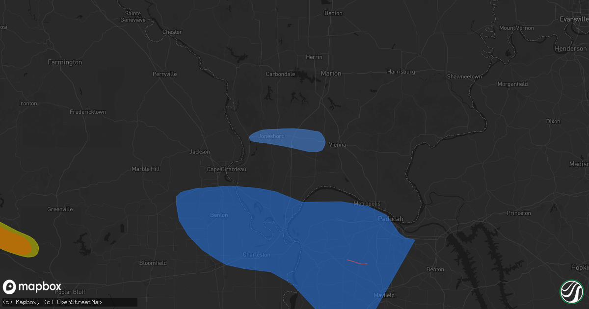 Hail map in Dongola, IL on August 19, 2026