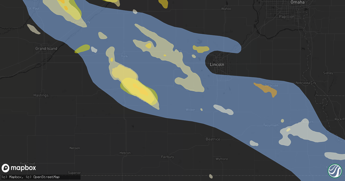 Hail map in Dorchester, NE on August 19, 2026
