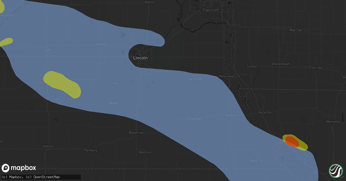 Hail map in Douglas, NE on August 19, 2026