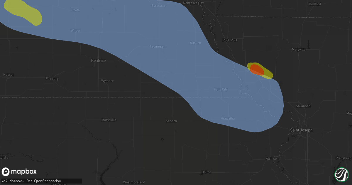 Hail map in Du Bois, NE on August 19, 2026