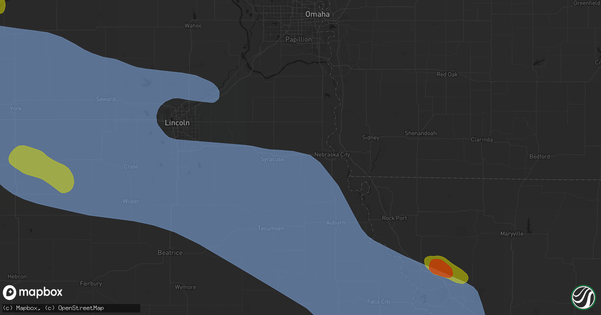 Hail map in Dunbar, NE on August 19, 2026