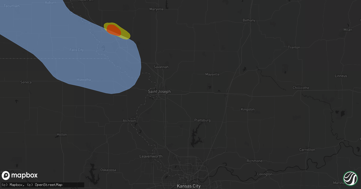 Hail map in Easton, MO on August 19, 2026
