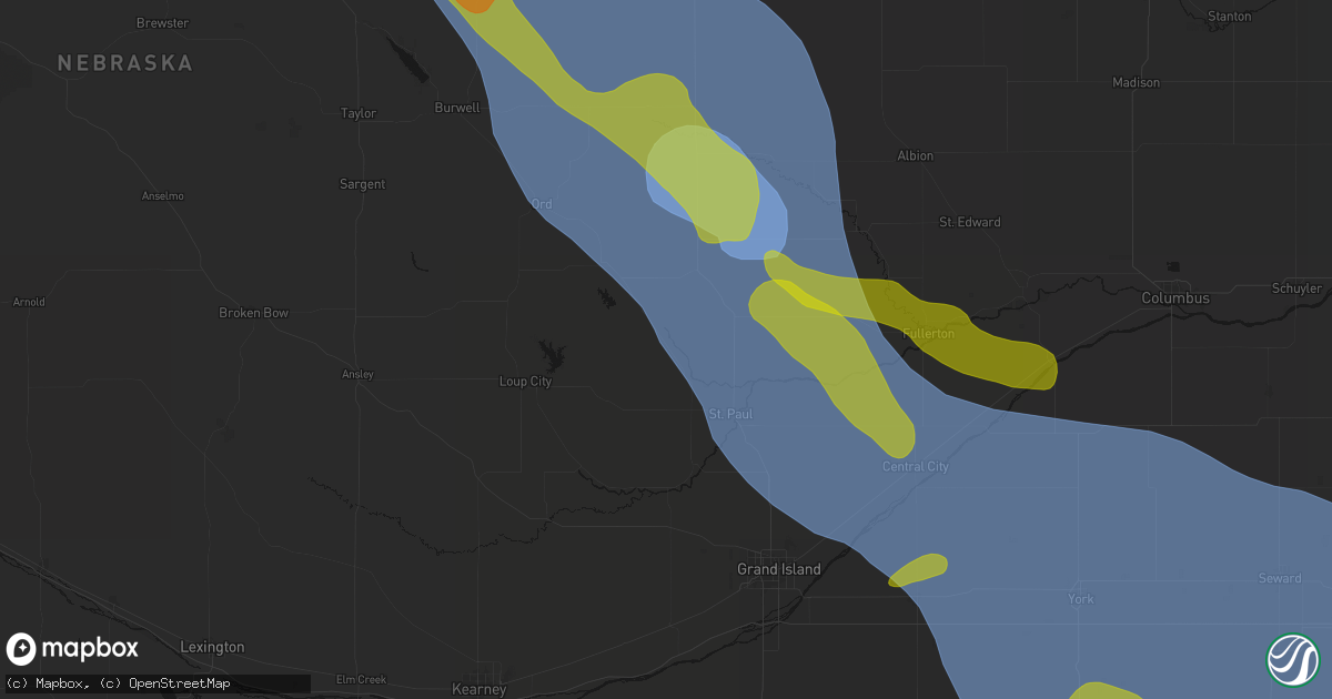 Hail map in Elba, NE on August 19, 2026