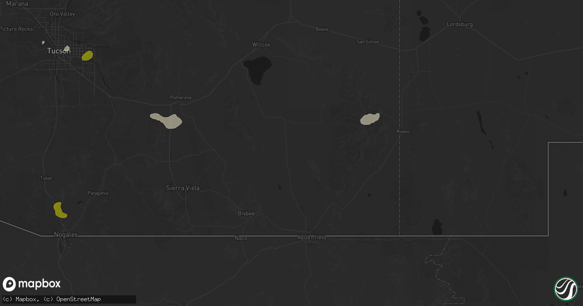 Hail map in Elfrida, AZ on August 19, 2026