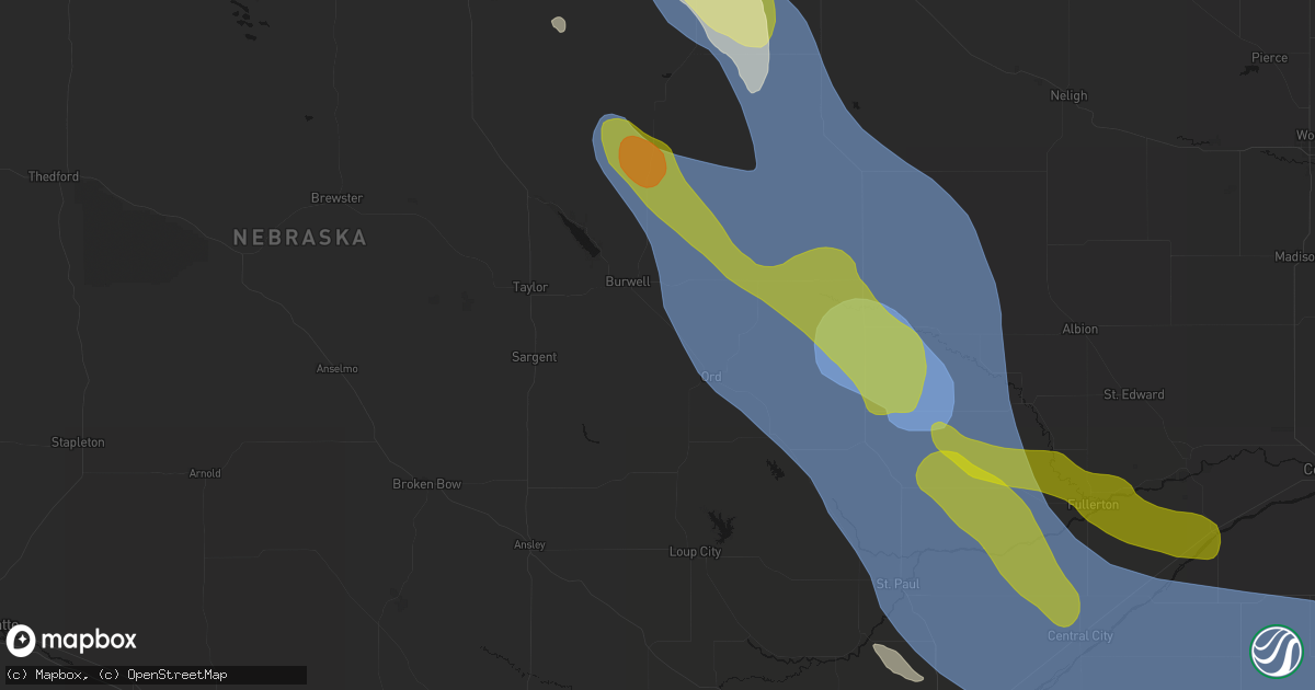 Hail map in Elyria, NE on August 19, 2026