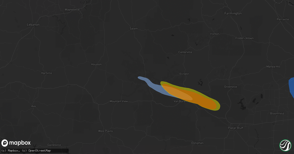 Hail map in Eminence, MO on August 19, 2026