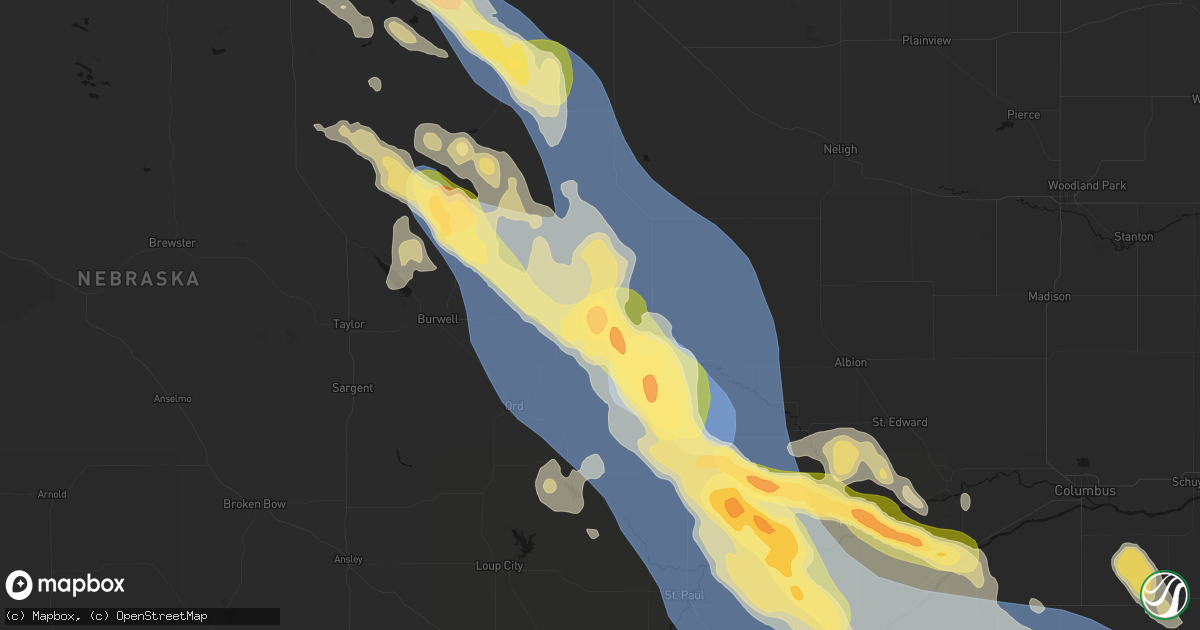 Hail map in Ericson, NE on August 19, 2026
