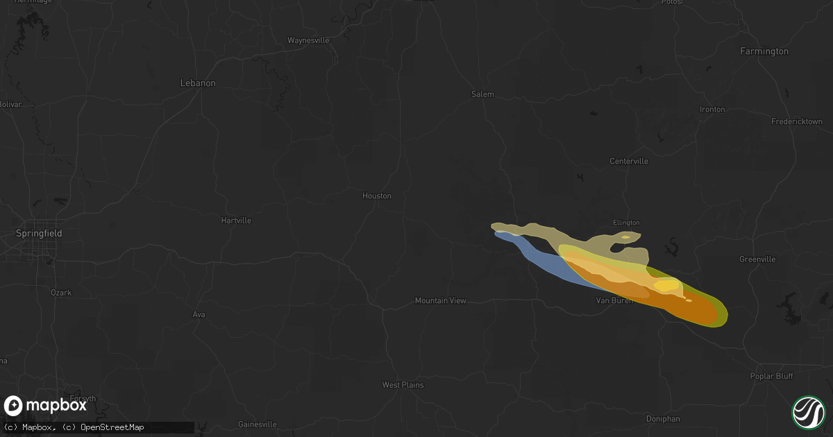 Hail map in Eunice, MO on August 19, 2026