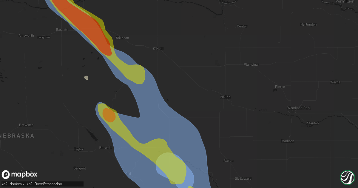 Hail map in Ewing, NE on August 19, 2026