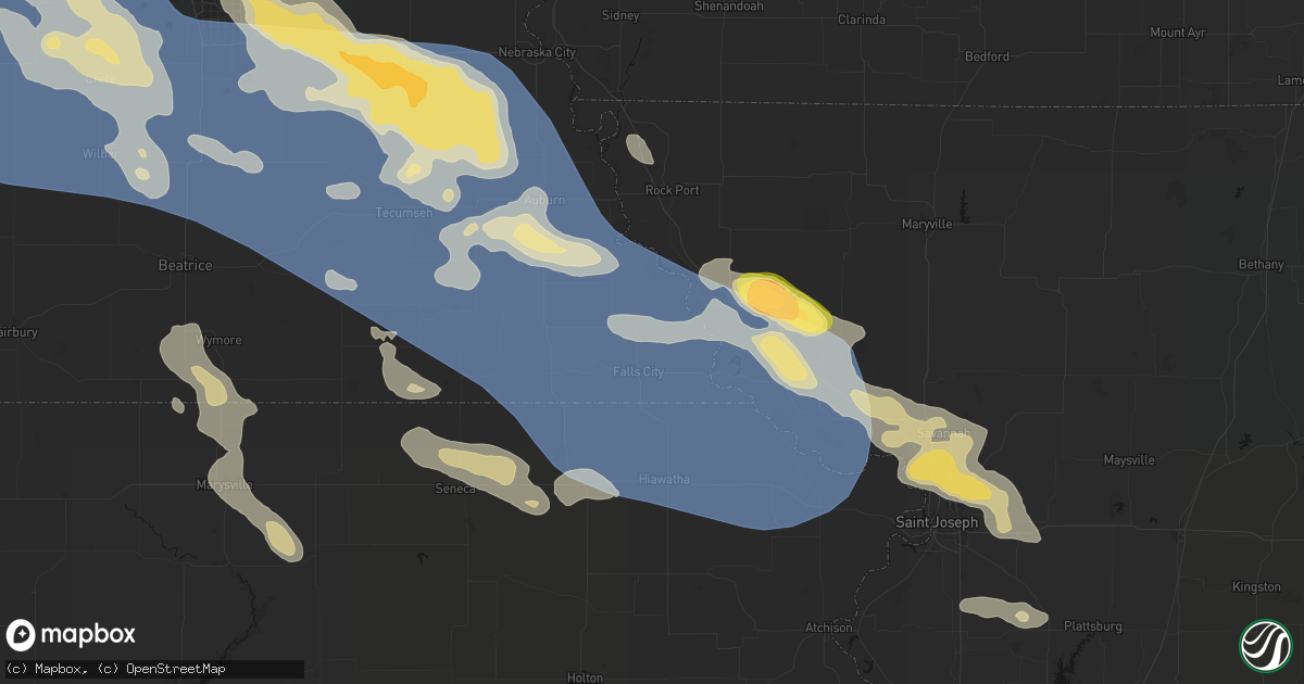 Hail map in Falls City, NE on August 19, 2026