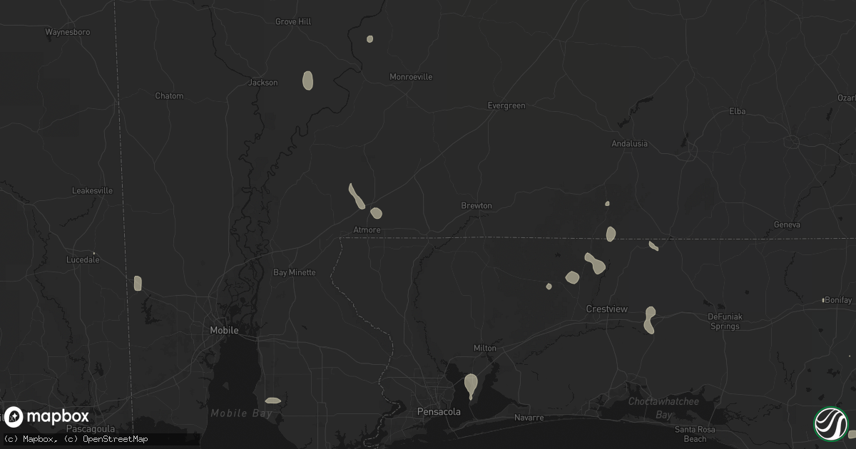 Hail map in Flomaton, AL on August 19, 2026